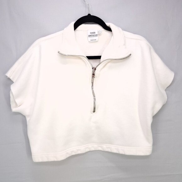 Good American Sweatshirt Cropped Short Sleeve Womens Size 2 Quarter Zip - Picture 3 of 16